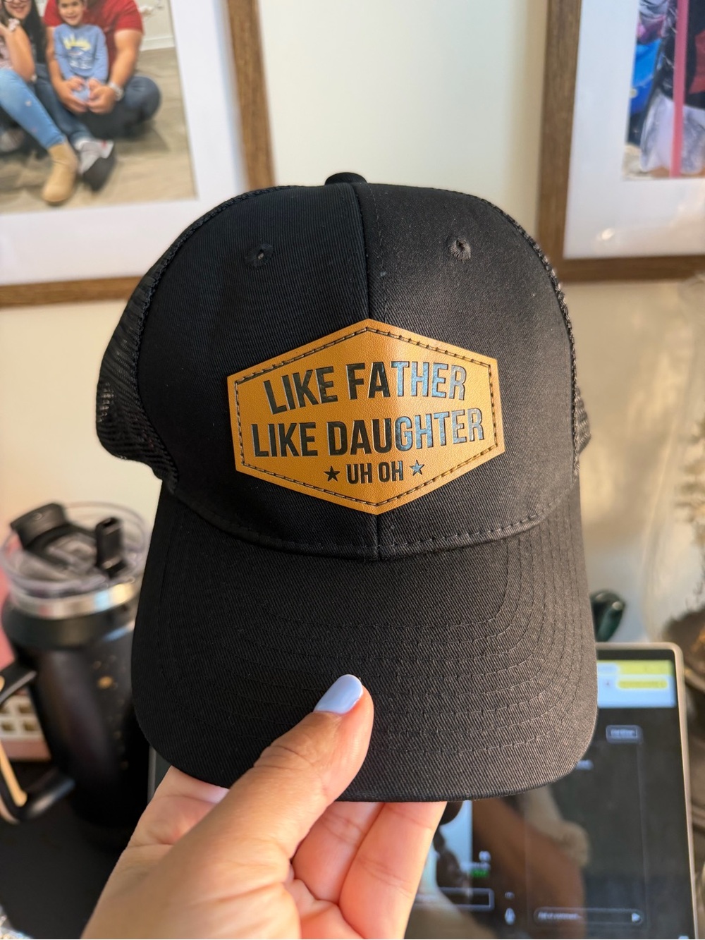 Black Trucker Hat with 'Like Father Like Daughter' Patch.Girl’s Dad. Fathers Day